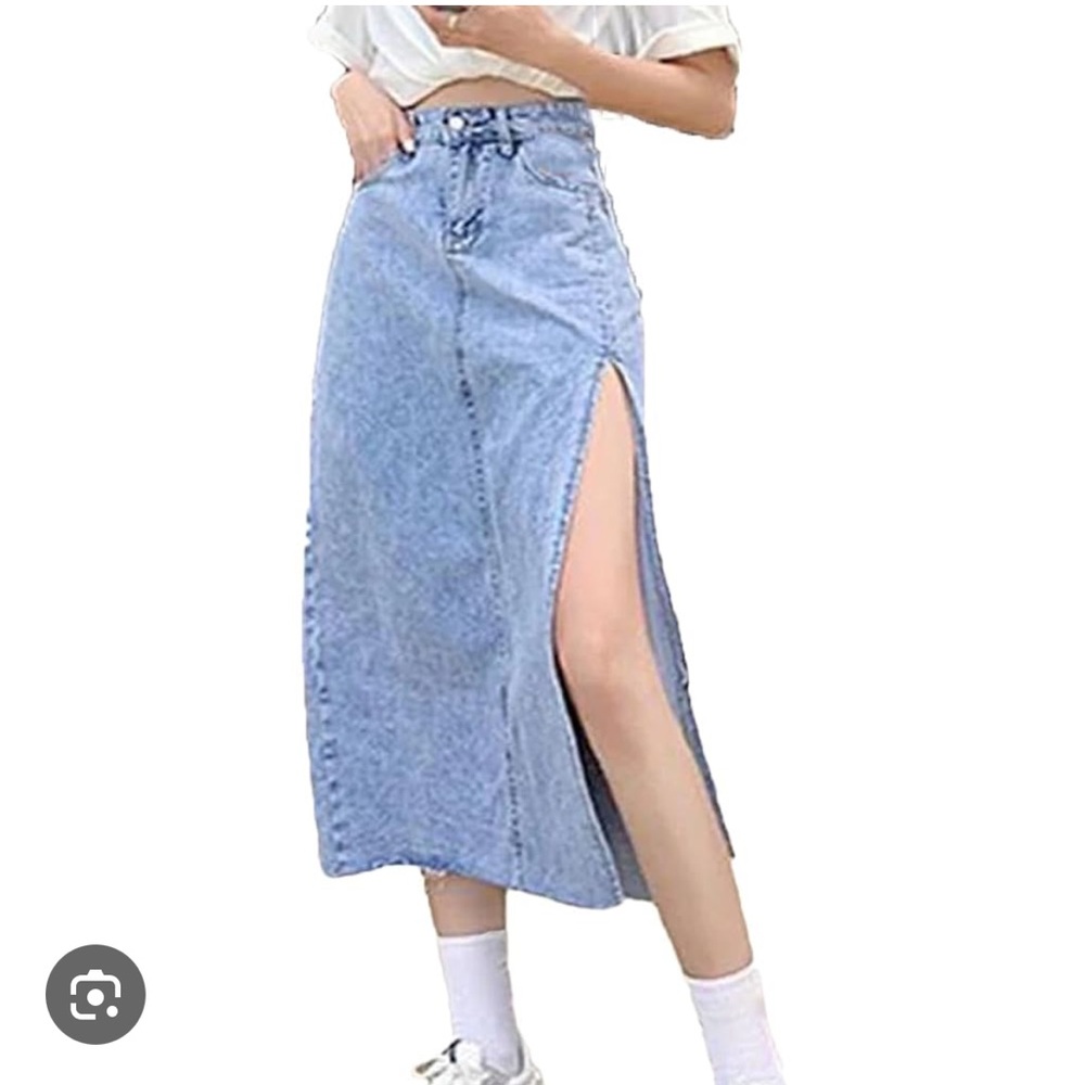 Chic Denim Midi Skirt with Side Slit
